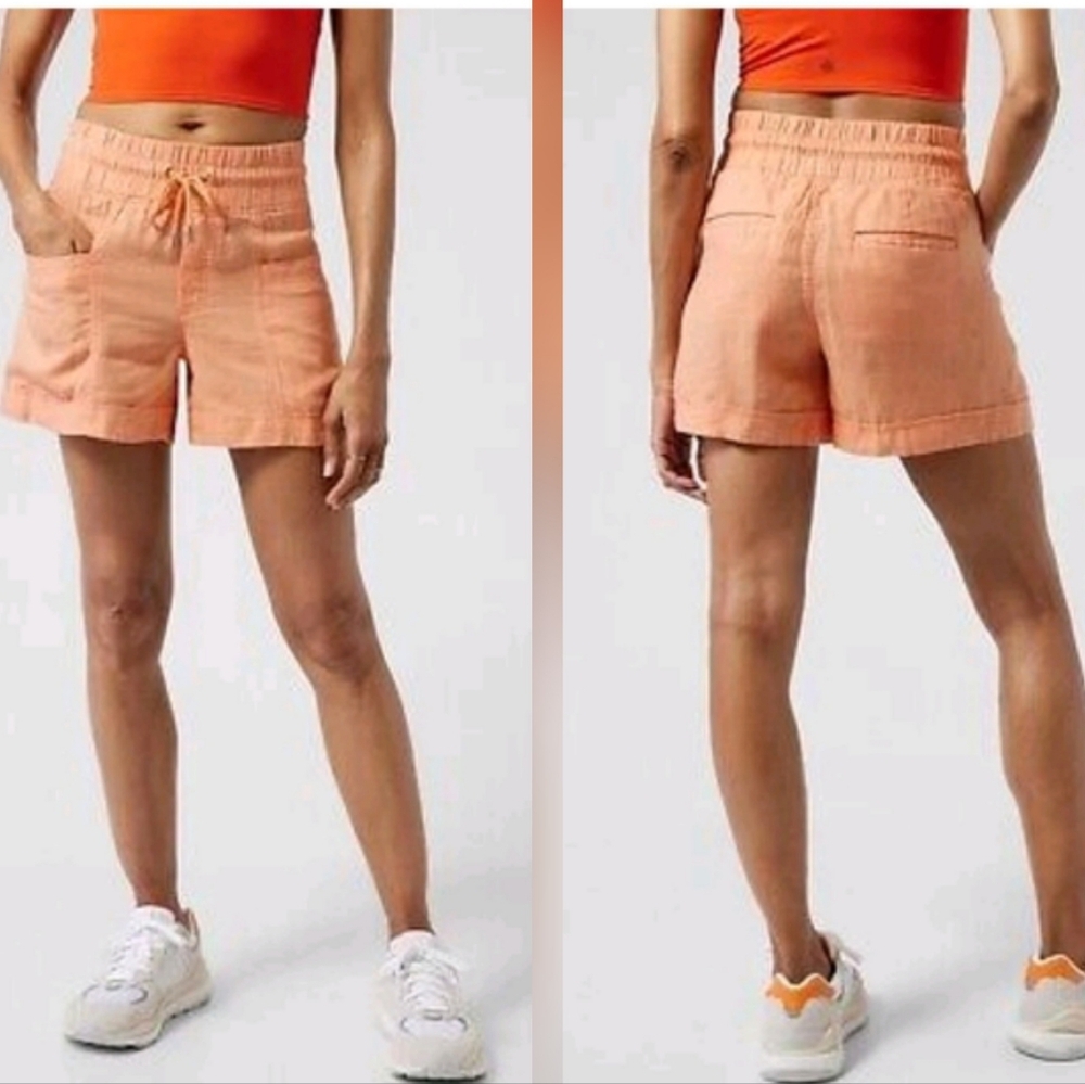 Athleta Cabo 4" 100% Linen Women's Shorts - Peach Orange Coral Size 16